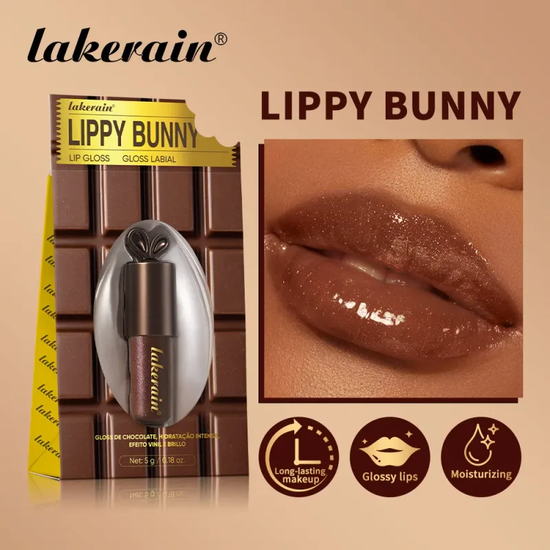 Lakerain チョコレートラビットリップグロスロングラスティング水分補給ミラー効果保湿滑らかでベタつかないリッピーバニー口紅 — image 5