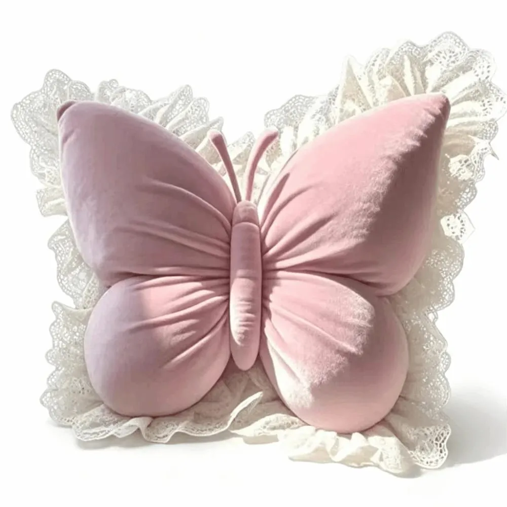 Home Decor Velvet Butterfly Plush Office Pillow Lace Trim Plush Bow Plush Cushion New Cute Bow Throw Pillow Car — image 2