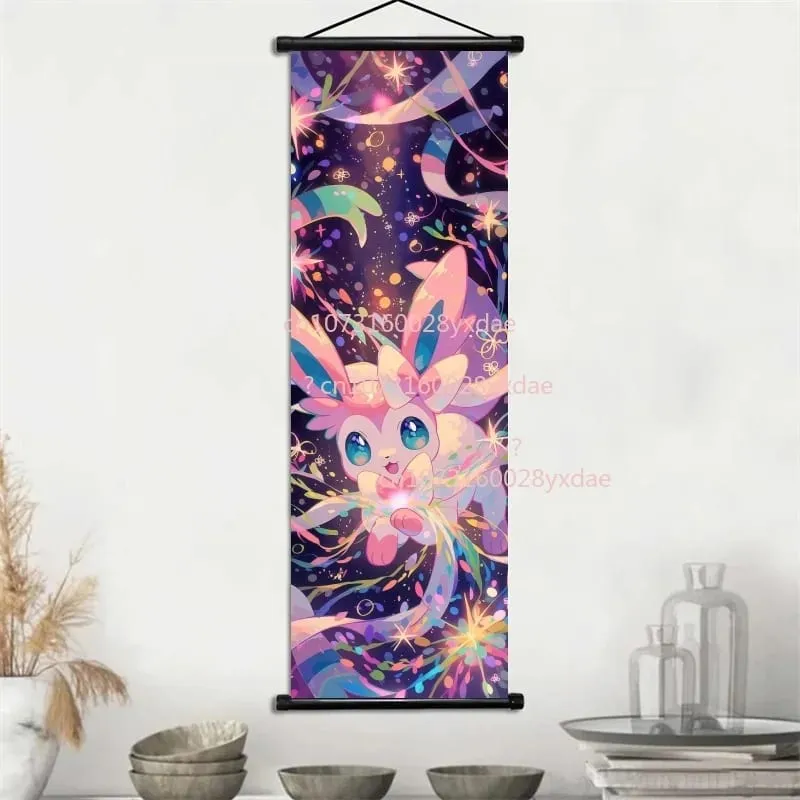 Anime Printed Pokemon Poster Cartoon Wall Artwork Gengar Squirtle Bulbasaur Pikachu Hanging Scroll Family Room Decoration — image 18