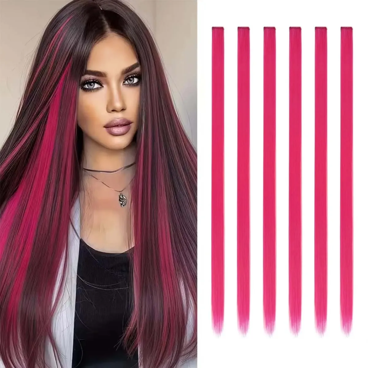 6 Pcs Clip Extensions Synthetic 24 Inch Colored Hair Extensions Party Highlights Long Straight Hairpieces for Women Kids Girl — image 19