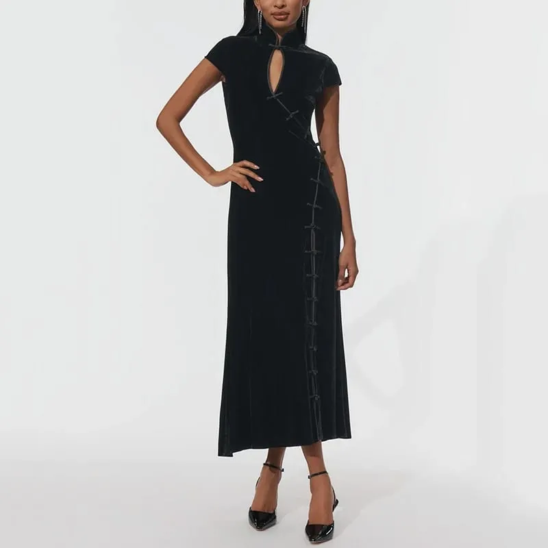 Retro Chinese Style Waist Cinched Cheongsam Slim Fit Dress Girl Slit Temperament Dress New Ins Fashion