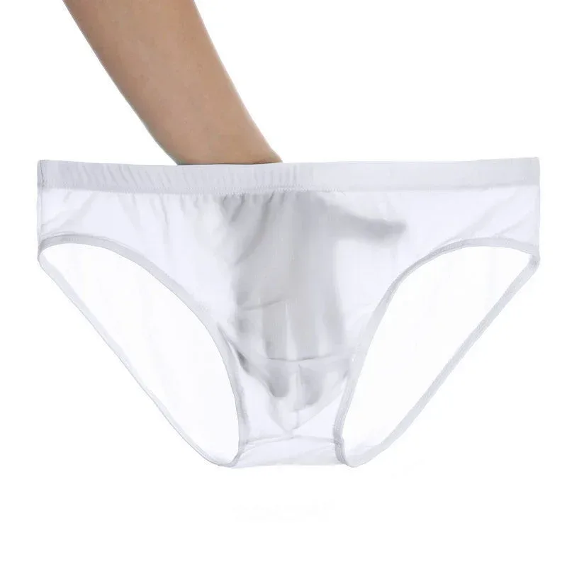 2 pçs ultra fino cuecas de seda gelo masculino plus size M-4XL cor sólida juventude translúcido cintura baixa respirável sexy calcinha masculina — image 4