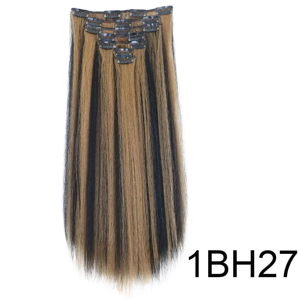 14-22icnh Synthetic Yaki Straight Clip In Hair Extensions For Women Black 7Pcs/Set Synthetic Extensions Hairpiece — image 8
