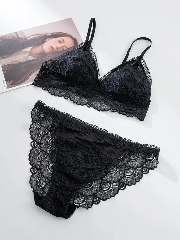 Birdtree Real Silk Bra Brief Set Women Triangle Cup Underwear Low Waist Brief Lace Elegant Sets 2026 Spring New A61815JF — image 8