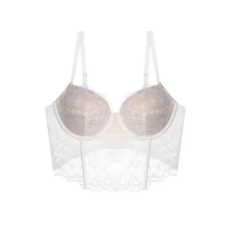 Sexiga kvinnor Fransk spets Fishbone BH Mjuk bygel 3/4 kopp Push Up Anti Sag Side Breast Shaper Comfort Daily Underkläder — image 2