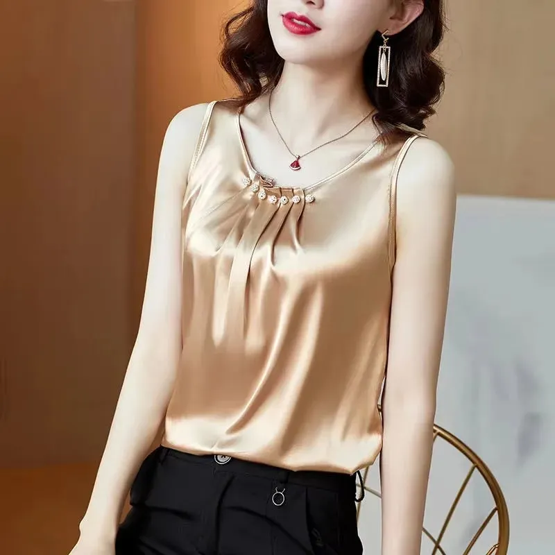Ice Silk Women Summer Tanks Camis Vest Fashion Casual Sleeveless Ladies Street Tanks Tops Tees Hotsweet — image 2