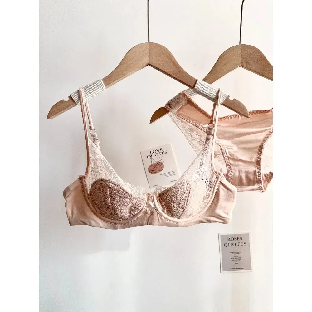 Elegant Lace Lingerie Set Women Soft Underwire Thin Cup Push‑Up Bra Panty Suit For Small Bust Size 32‑38 Daily Home Underwear