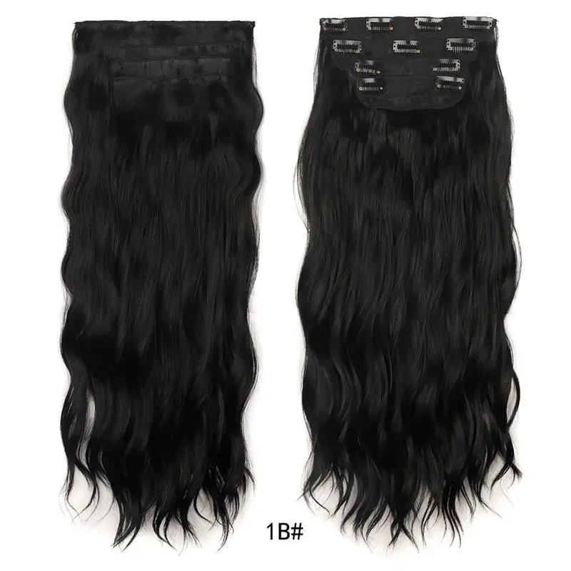 Jeedou Clip in Hair Extensions 4Piece/Set Synthetic Long Wavy Thick Hair Bouncy Curly Full Head Hairpiece Natural Looking
