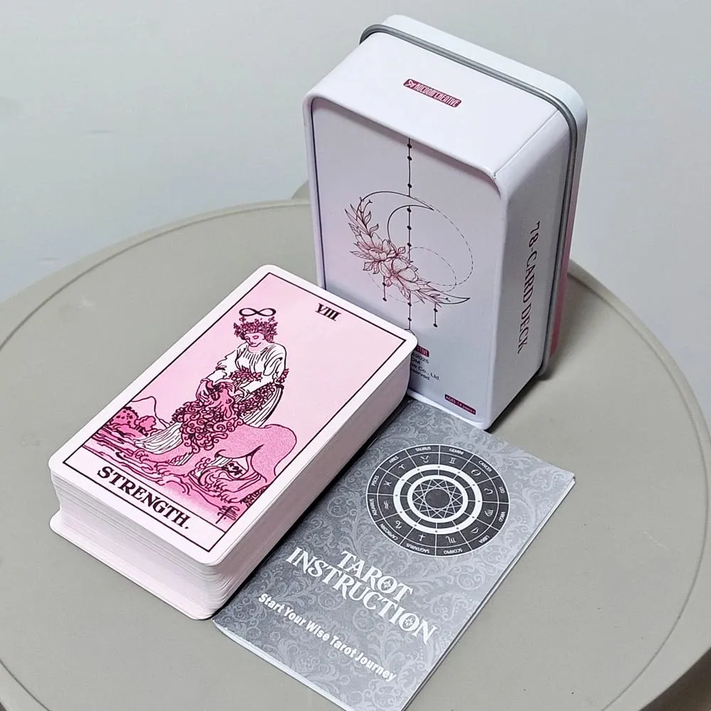 Rose Rider Tarot Deck in Tin Box - 11*6.2cm 78 Classic Vintage Pink Tarot Cards with Guidebook Aesthetic Rose Pink — image 5