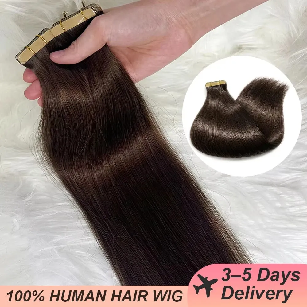 16A Tape In Human Hair Extension Straight Brown 4A# Seamless Invisible Skin Adhesive Colored Raw Virgin Tape In Hair Extensions 84 Pcs-200g 16 18 20 22 Inch — image 2