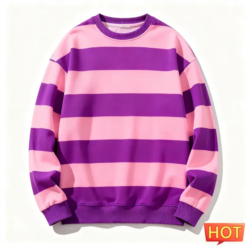 Moletons gráficos listrados retrô para homens, simples, casuais, manga comprida, estampa 3D, feio, solto, respirável, pulôveres com gola redonda — image 8