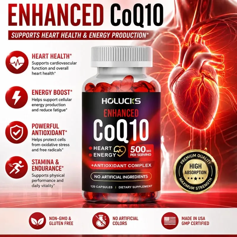 Holucks Pure CoQ10 Supplements with Bergamot Resveratrol Supports Cardiovascular & Antioxidant Health Immune Defense