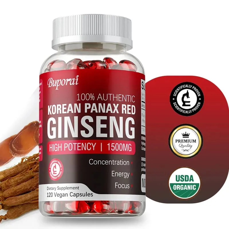 Korean Red Panax Ginseng Capsules - Sinusuportahan ang Pangkalahatang Kalusugan at Pagganap Nagpapabuti ng Mental Focus at Vitality at Nagpapalakas ng Enerhiya — image 1