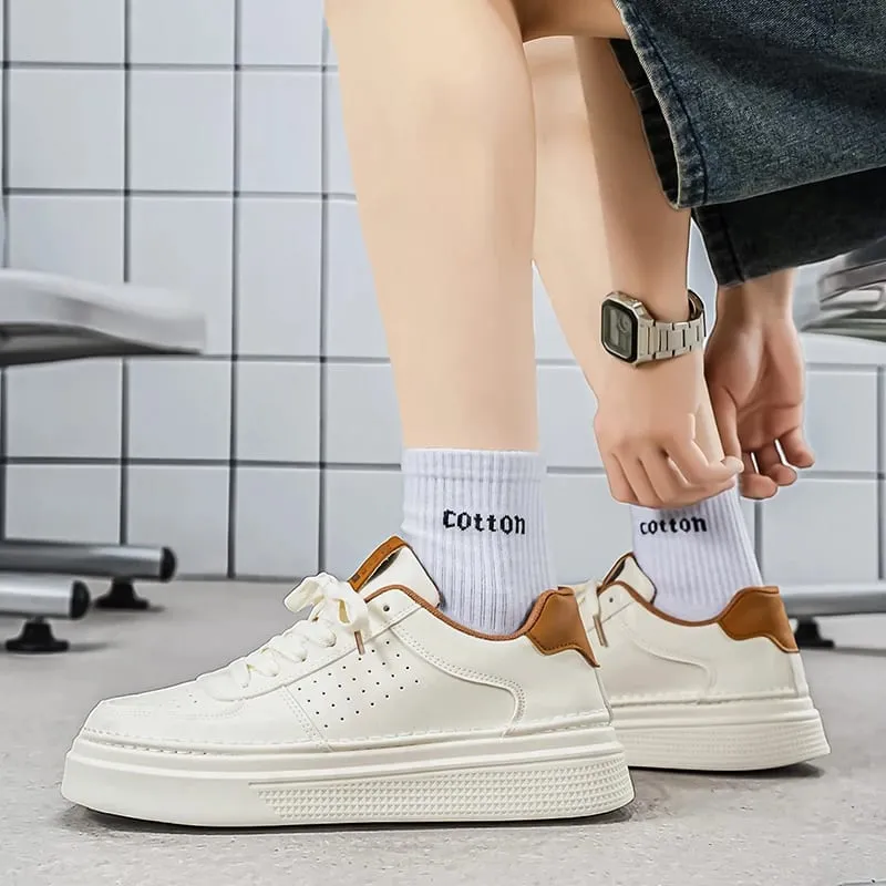 Men Casual Sneakers Breathable Trendy Mating White Comfortable Non-slip Daily Walking Thick Soled Height Increasing Sports Shoes — image 6