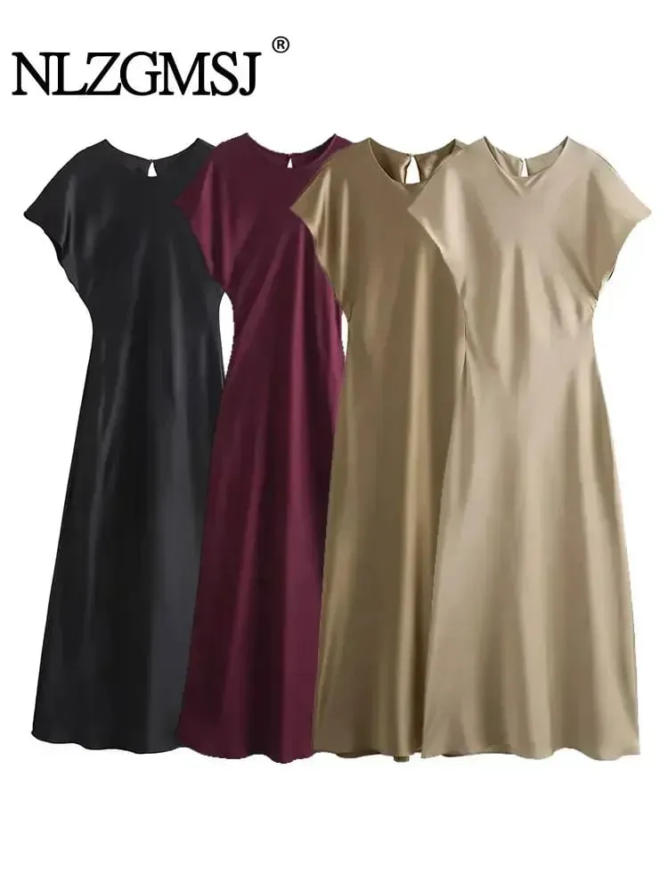 Midi Satin Dress Pambabae Long Dresses Para sa Babae Chic At Elegant Evening Dresses Pambabaeng Party Dress — image 2
