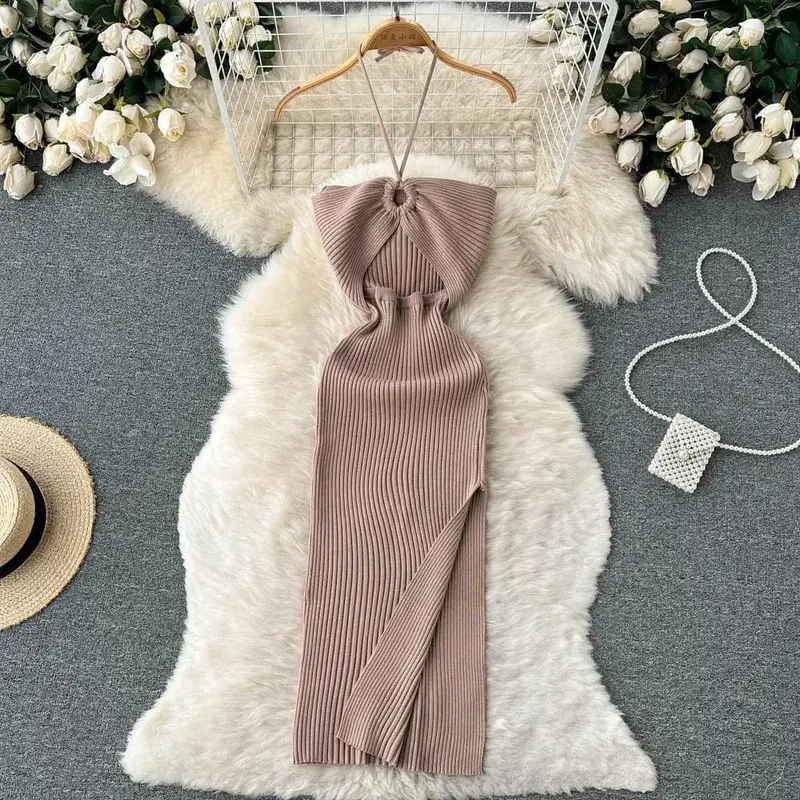 Yuoomuoo chique moda sexy pacote quadris divisão malha vestido de verão 2025 feminino magro elástico bodycon vestido de festa streetwear outfit — image 15