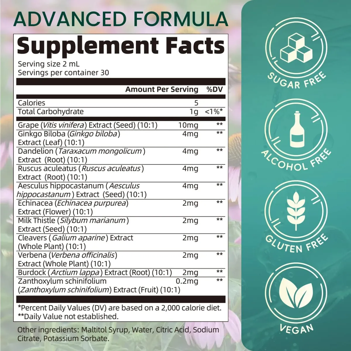 60ml Lymphatic Support Drops 11 in 1 Echinacea Extract Natural Herbs Supplement for Improves Fluid Circulation Enhances Immunity — image 5