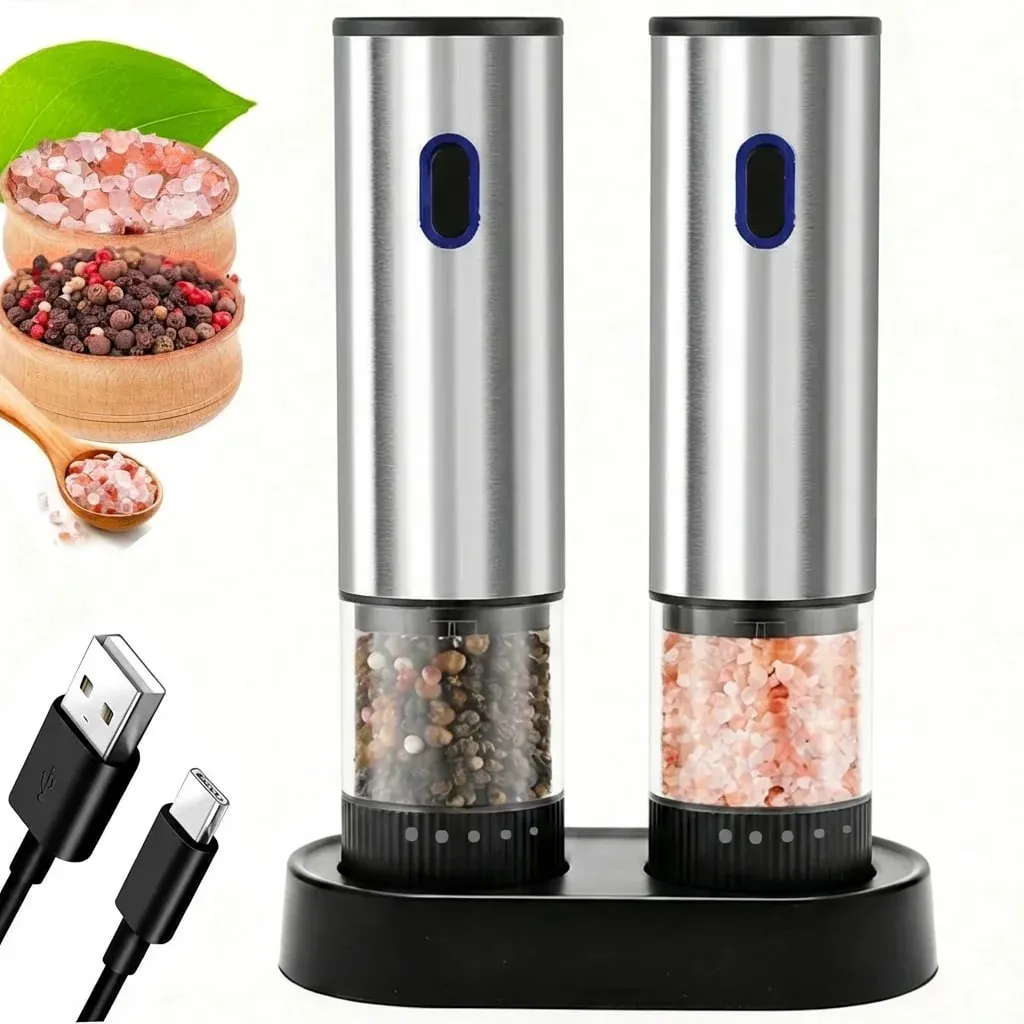 Electric Salt and Pepper Grinder Automatic Rechargeable Pepper Mill Shakers External Adjustable Coarseness Kitchen Appliances