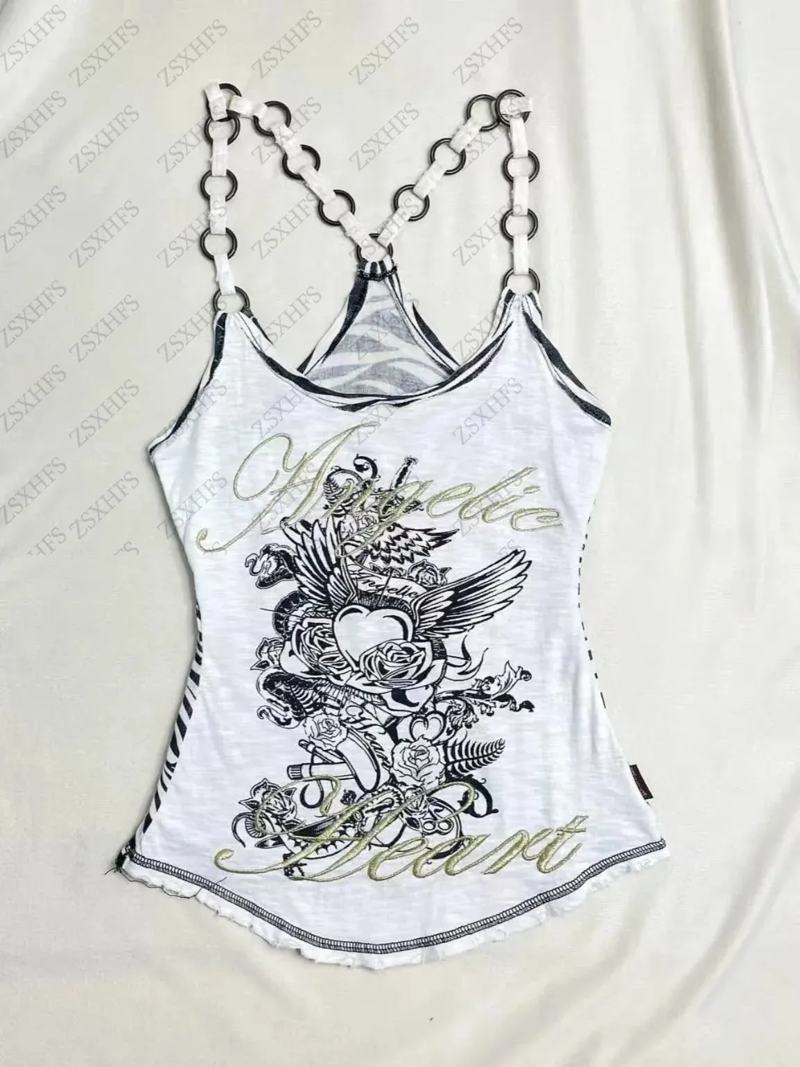 American Vintage Y2K Halter Crop Top Women Sleeveless Vest Punk Printed Casual Subculture Summer Slim Street Tank Tops — image 14
