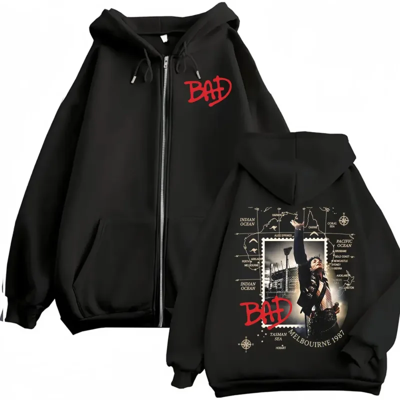 King of Pop Michael Jackson Bad Era Zipper Hoodie Men Women Harajuku Streetwear Jacket Sweatshirt Fleece Casual Zip Up Pullovers — image 26