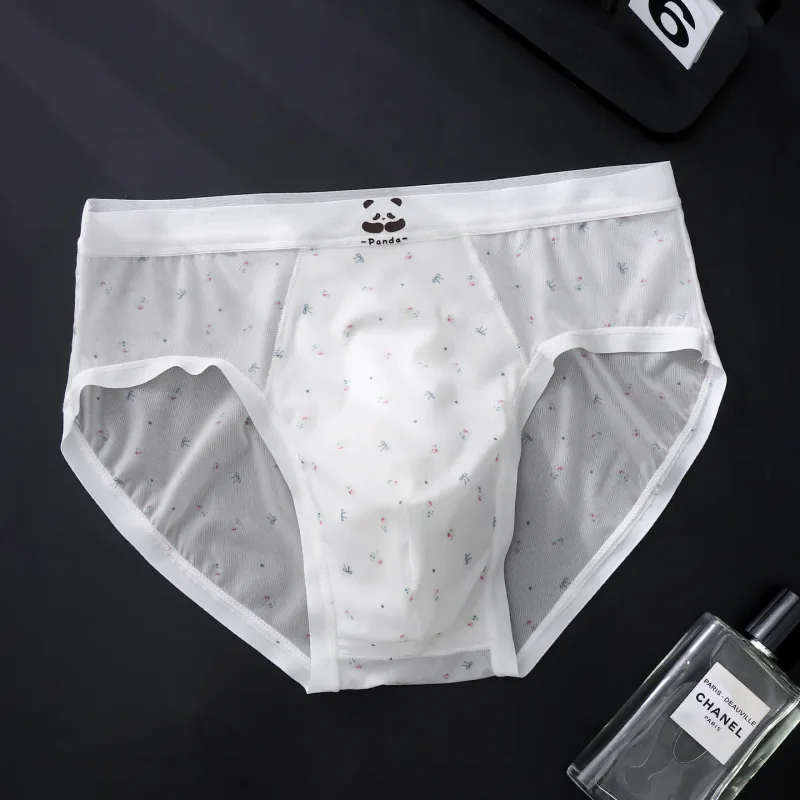 Men's Briefs Ultra-Thin Ice Silk Seamless Panties Floral U Convex Pouch Underwear Sissy Lingerie Transparent Underpants — image 10
