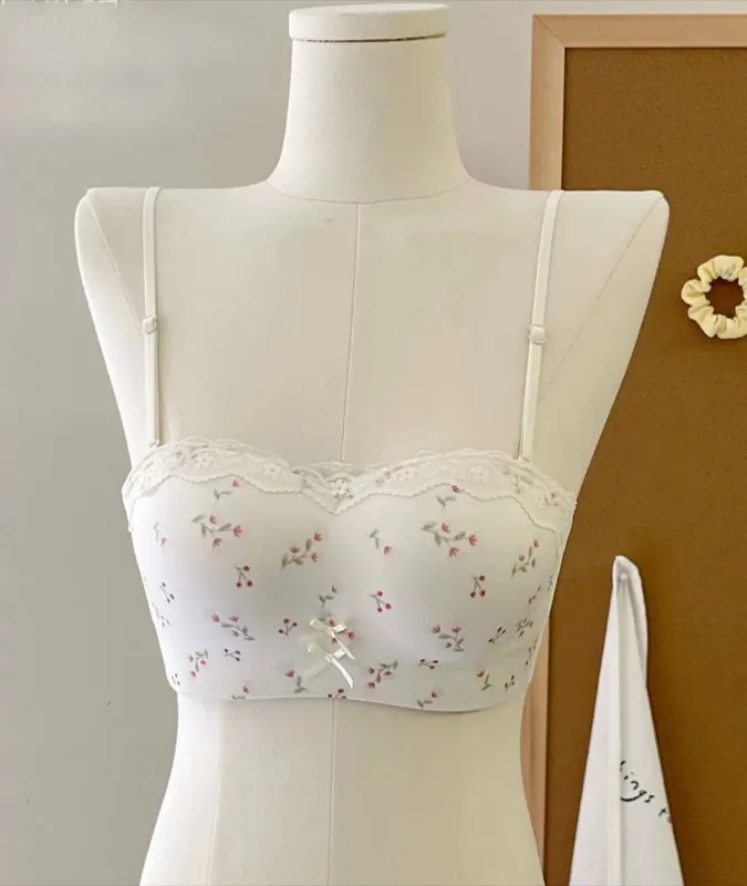 Floral Lace Strapless Bra Set Push‑Up For Small Bust Anti Slip Tube Top Seamless Beauty‑Back Soft Comfort Sexy Underwear Set
