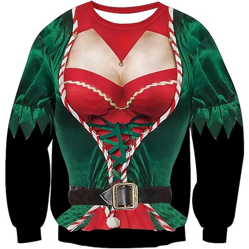Jul ful tröja Rolig 3D-utskrift muskelmönster tröjor för män Nytt mode tröja fest Cosplay kostym julklapp — image 2