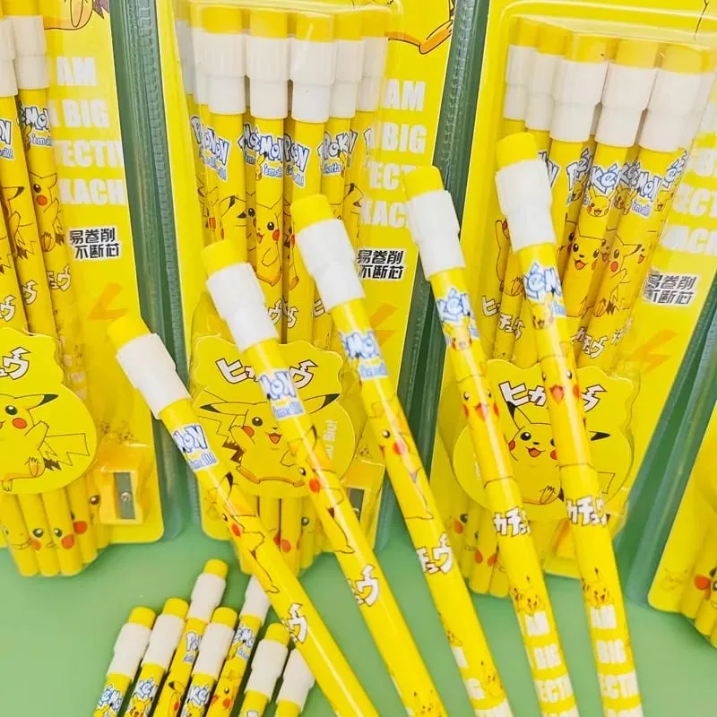 12pcs pokemon pencil with Eraser Pencil Sharpener cute pikachu Anime Figure School Supplies Office Stationery Kawaii Tools Gifts — image 2