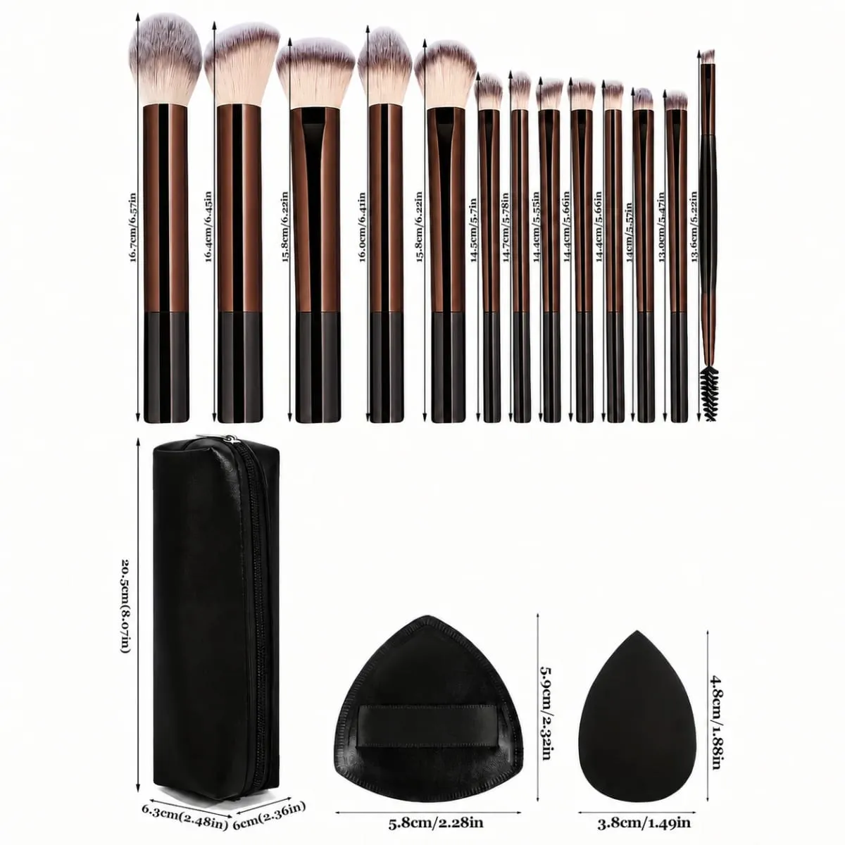 17PCS Professional Makeup Kit Including 13 Aluminum Brushes Carry Bag & 3 Sponge Puffs Powder Eyeshadow Blush and Detail Too — image 4