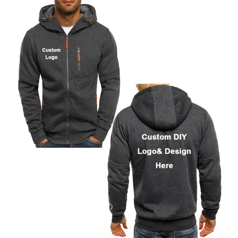 Men's Zipper Hooded Jacket with Pockets Customized Logo Image Text Casual Sports Streetwear Men's Casual Cardigan Fashionabl — image 3