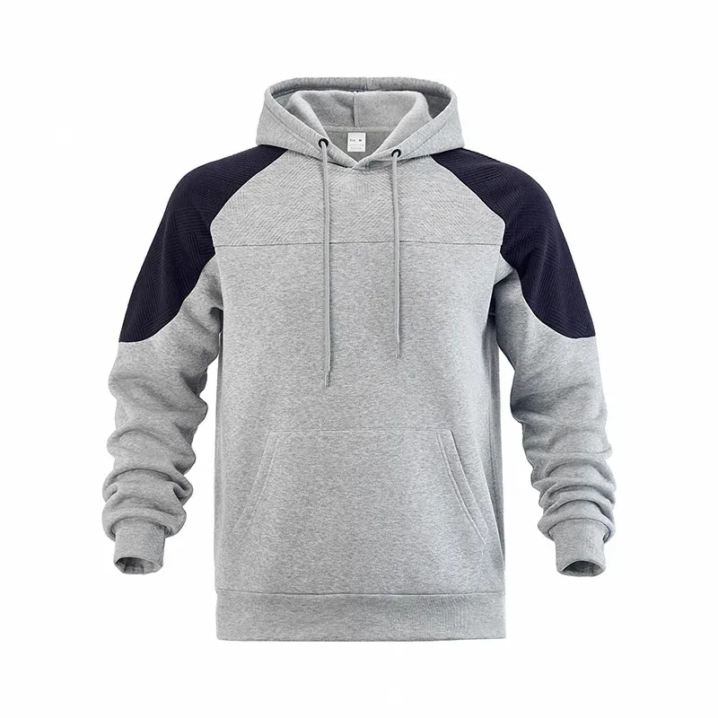 Men Patchwork Color Block Pullover Hoodie Drawstring Kangaroo Pocket Long Sleeve Loose Sweatshirt Autumn Winter Streetwear Tops — image 17
