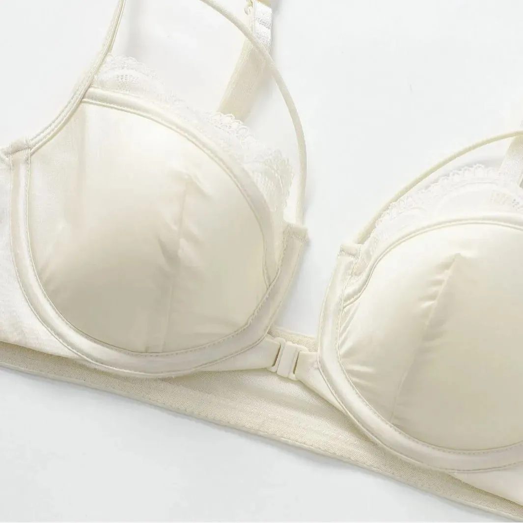 Smooth Thin Cup Front Closure Bra Briefs Set Underwear with Lace Trim Push-up Backless Bra Women Brassiere Sexy Female Lingerie — image 4