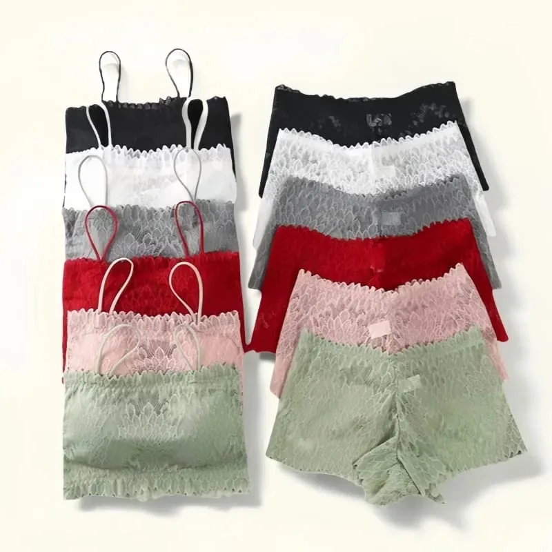 Women Lace Tube Bra and Panty Set Wireless Underwear Summer Padded Bralette Female Sexy Lingerie Low Rise Briefs — image 2