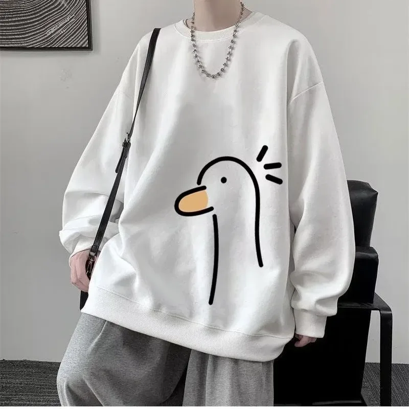 【M-8XL Sweatshirts】 Oversized tröja för män Mode löst gult ankatryck Långärmade parkläder