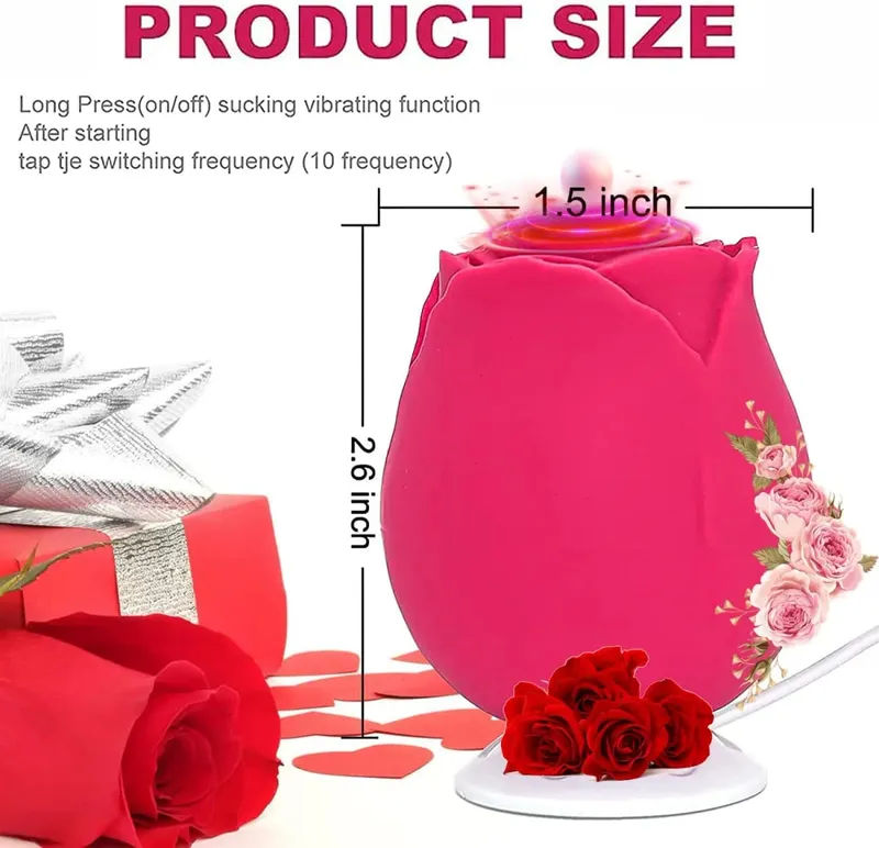 Rose Shaped Vibrator Body-Safe Silicone Sex Toy para sa Babae Waterproof Rechargeable Multi-Speed Vibrations Maingat na Regalo ng Pang-adulto — image 10