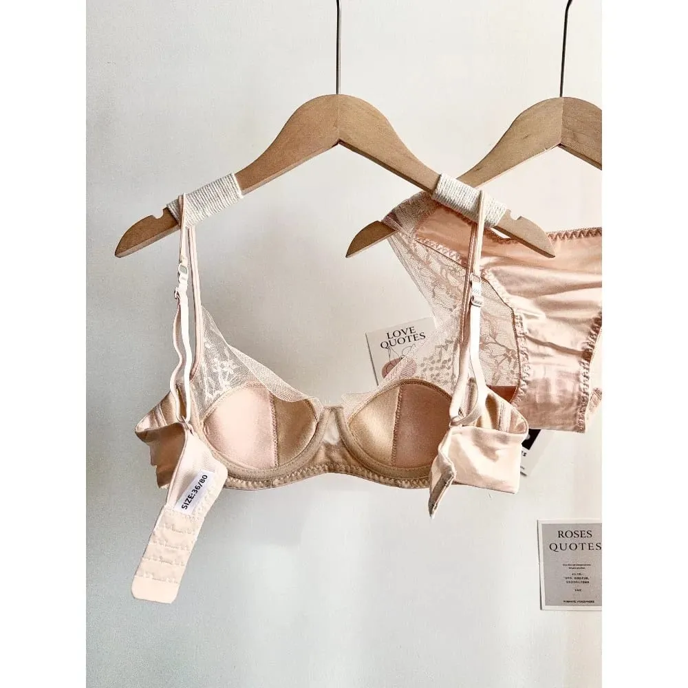 Elegant Lace Lingerie Set Women Soft Underwire Thin Cup Push‑Up Bra Panty Suit For Small Bust Size 32‑38 Daily Home Underwear