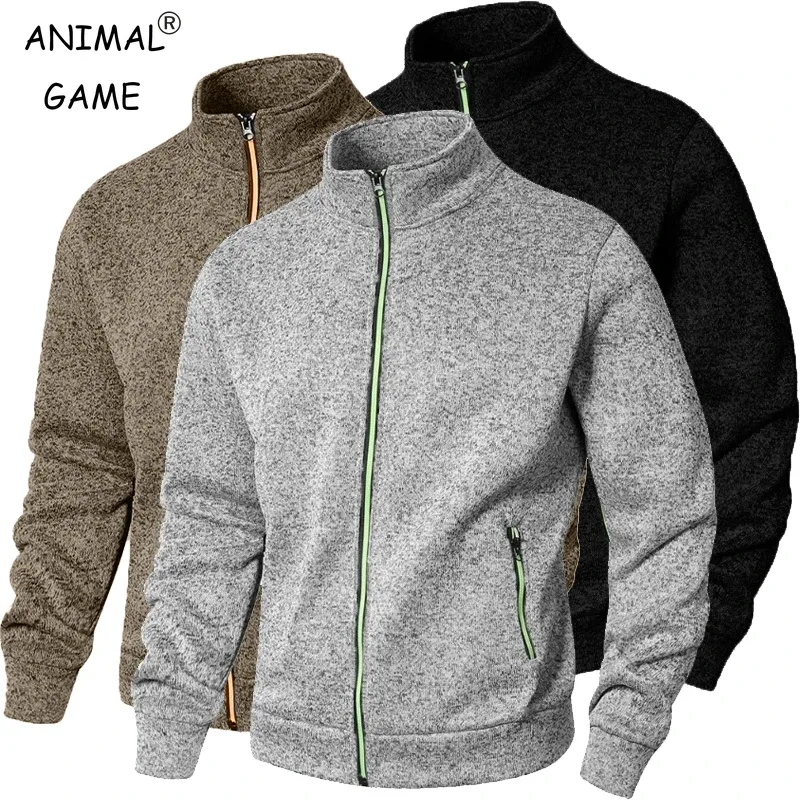 Suéter masculino com gola alta, jaqueta cardigã casual com zíper, manga comprida, cor sólida, pulôver leve, moda urbana — image 7