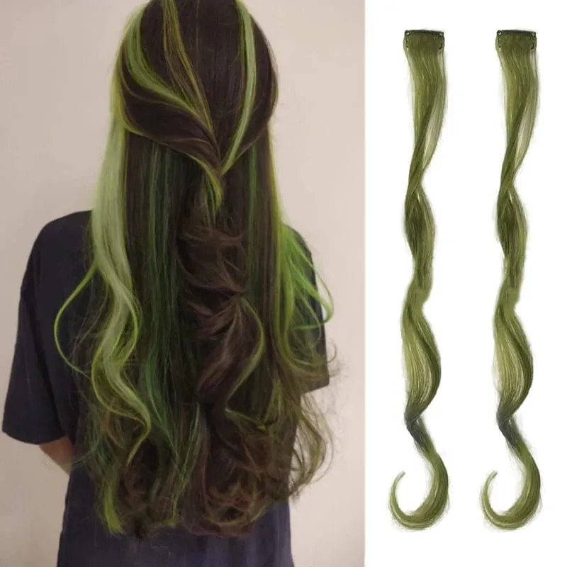 2PCS Rainbow Mixed Color Clip In Hair Extensions 20 Inch Curly Synthetic Hair for Girls Women Halloween Cosplay Party — image 10