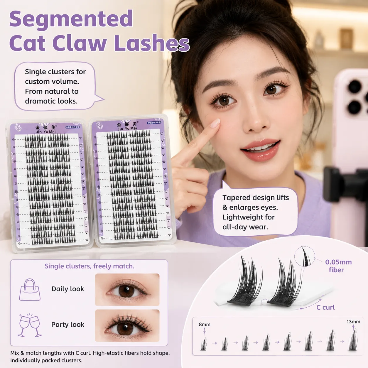 Professional Makeup False Eyelashes Segmented Cat Claw Lashes C Curl Natural Volume Dramatic Eye Enhancement for Women — image 3