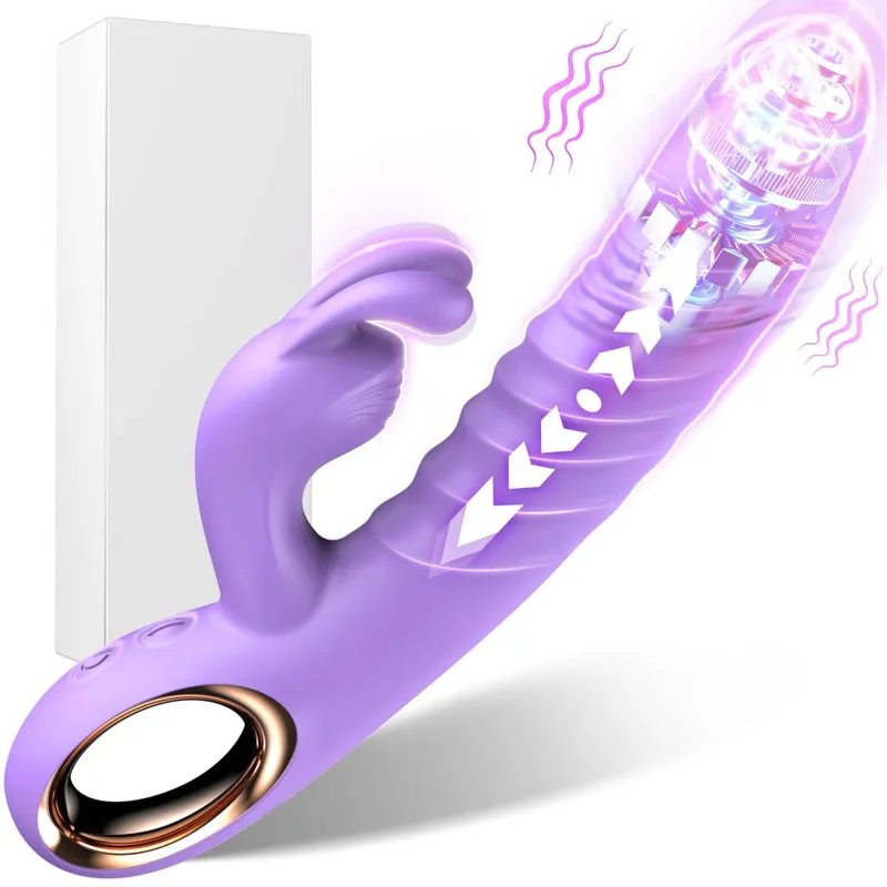 Thrusting Rabbit Vibrator 10 Vibrating Thrusting G Spot Vibrator Anal Dildo with Liquid Silicone Vaginal Massage Adult Sex Toys