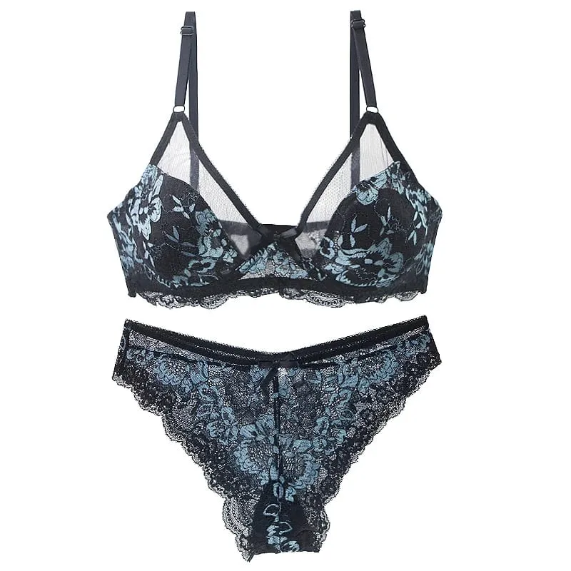 Mga Ultra-Thin Thick Bra Set 34/75 36/80 38/85 40/90 42/95 44/100 46/105 BCDE Cup Underwear Transparent Embroidery Lace Lingerie — image 3