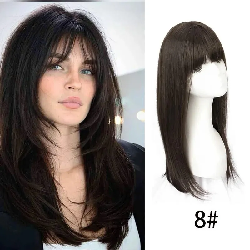 Synthetic Hair Woman Topper Clip In With Bangs Hairpiece Hair Extension Thin Breathable Blonde Toppers Hair Women Wig Fake Hair — image 9