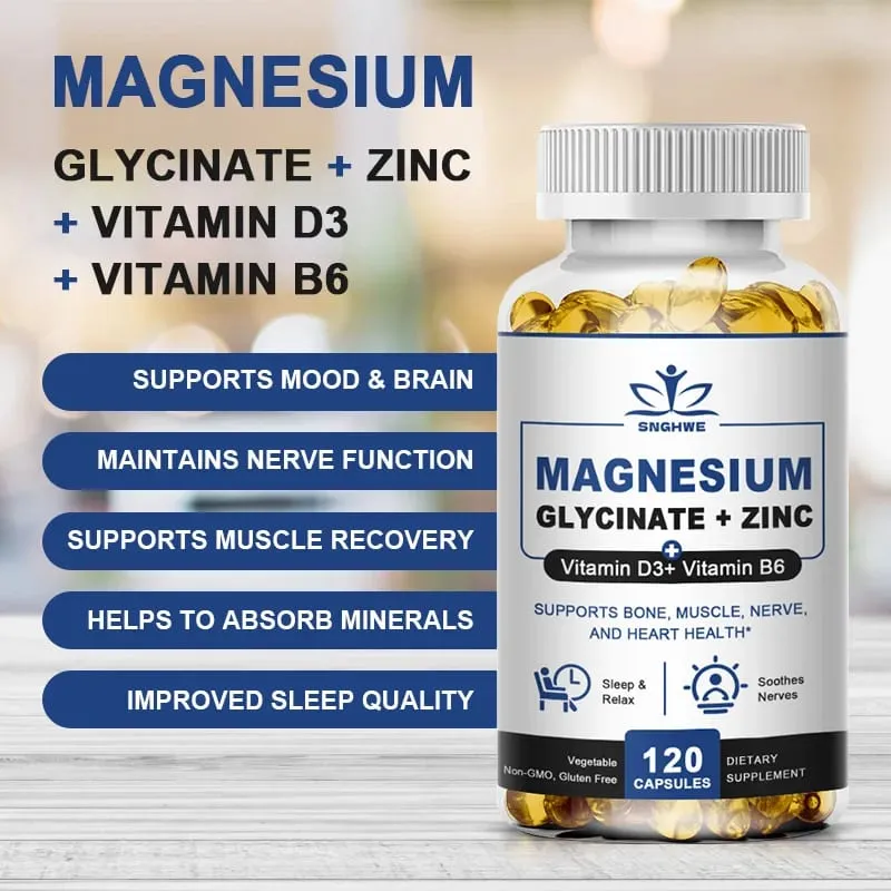 Magnesium & Zinc Capsules for Muscle Joint Bone Enzyme & Heart Health Rest &Relaxation Magnesium Glycinate Supplement