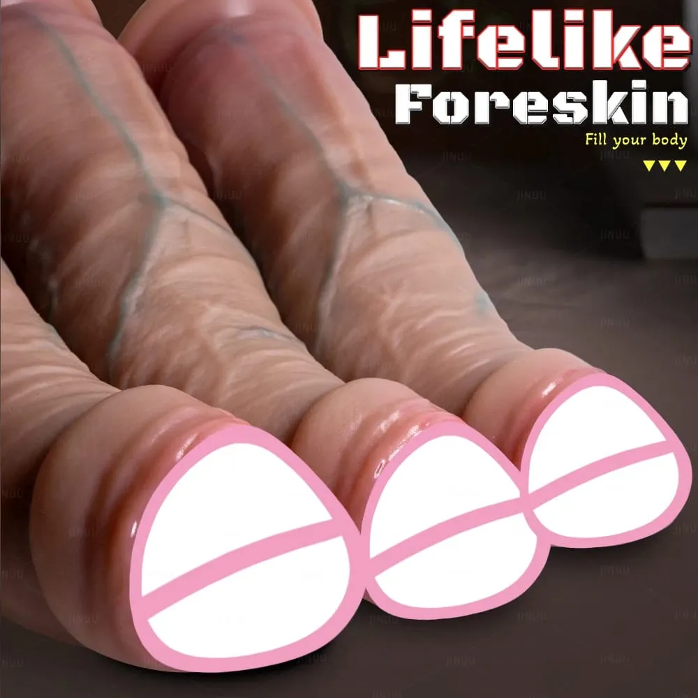 Realista 3 tamanhos fimose vibrador pênis realista silicone macio genitais masculinos masturbação vaginal ventosa pau mulher sexo anal — image 5