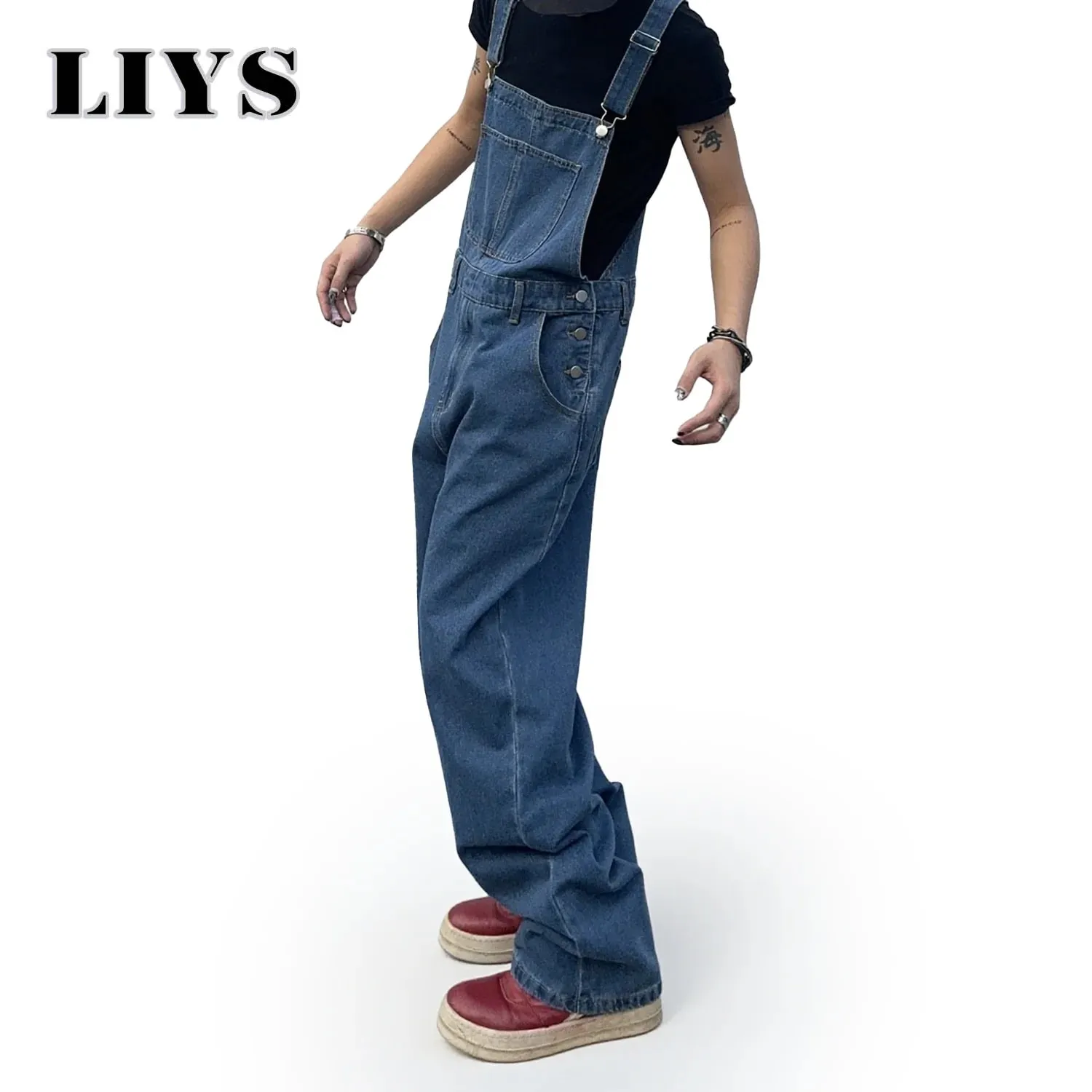 Overalls for Men Denim Suspenders Simple Baggy Jeans Men's Street Casual Solid Mid Waist Loose Washed Jumpsuits Length Tracksuit — image 3