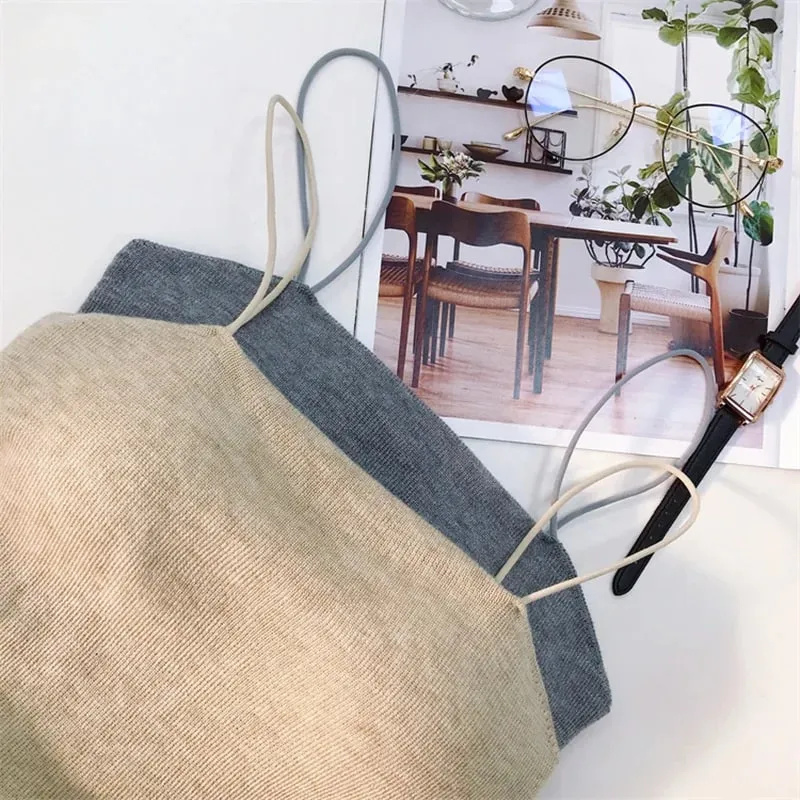 Soft Wool Padded Women's Cropped Crop Solid Sleeveless Basic Streetwear Corset Top Youthful Woman Clothes — image 3