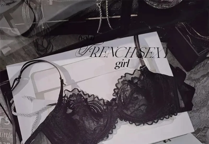 Minimal French Thin Perspective Lace Lingerie Set Underwire Beauty Back Malaking Bust Minimizer Side Shaping Anti Sagging Bra Set — image 10