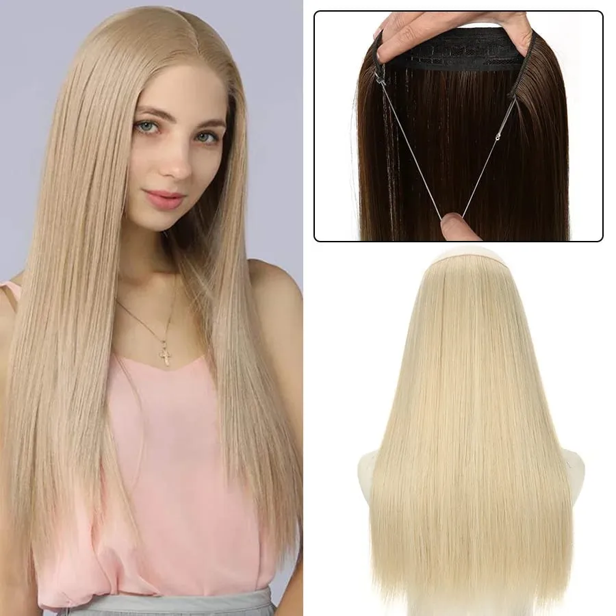 16/22inch Invisible Wire Hair Extensions Headband Adjustable Size Natural Long Straight Hairpiece Synthetic Hair Piece for Women — image 2