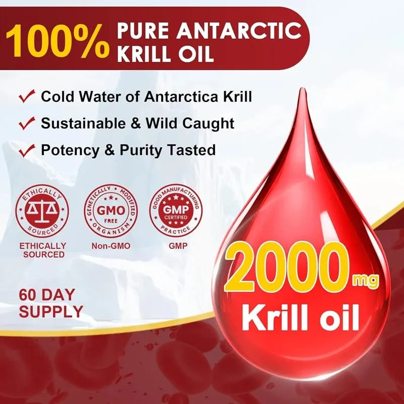 Antarctic Krill Oil Capsules 2000 mg Supplement with Astaxanthin Omega-3 EPA DHA Support Brain Joint Skin Heart Health — image 5