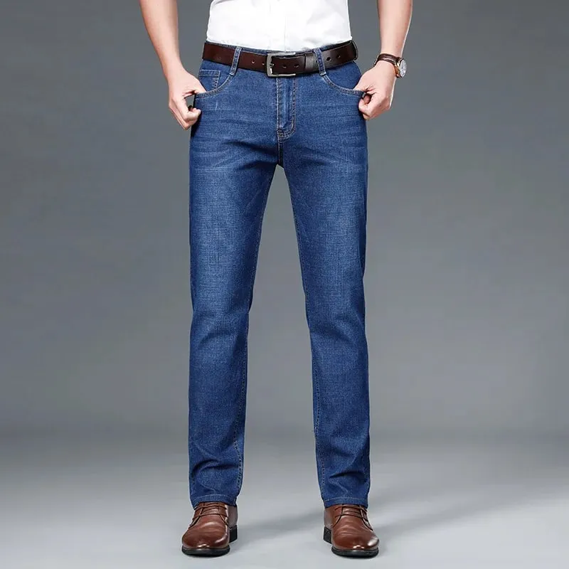 2026 New Business Men's Jeans Casual Straight Stretch Fashion Classic Blue Black Work Denim Pant Trousers Male Clothing — image 7